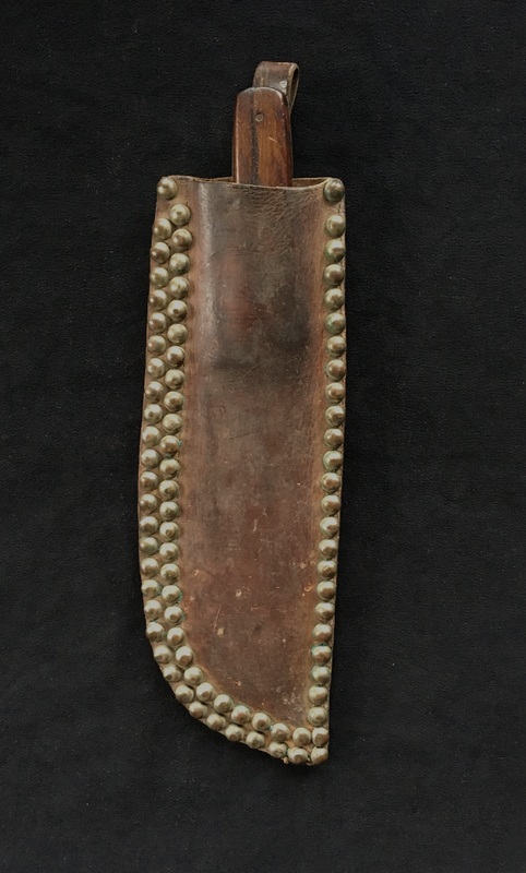 Northern Plains tacked knife case with brass shank tacks 
