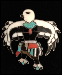 Zuni inlay pin Eagle Dancer, Eddie Adaakie