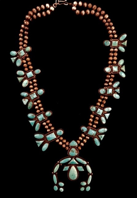 Navajo Squash Blossom Necklace, matched stones, 1930's